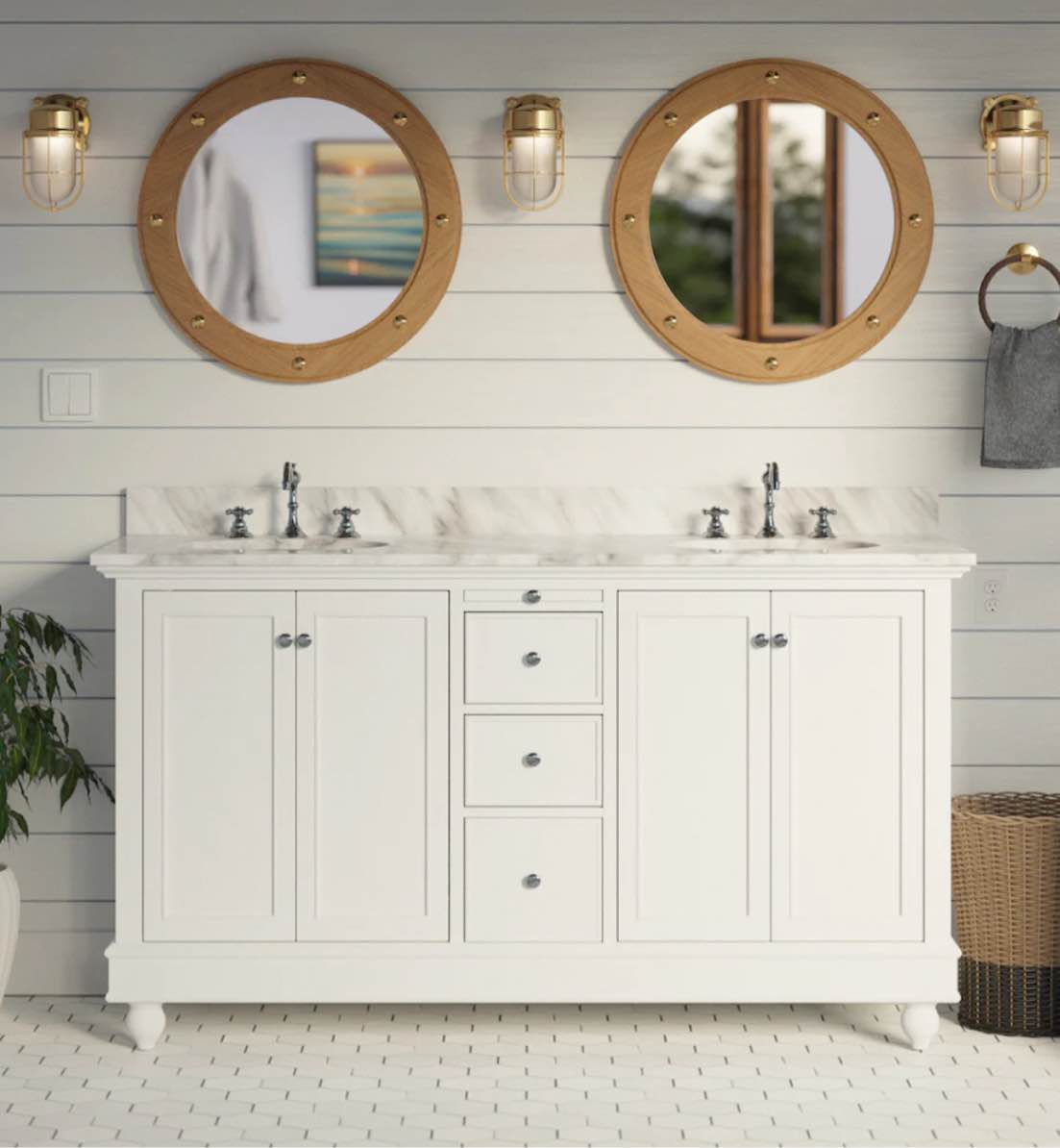 BELLA 60-INCH DOUBLE VANITY WITH CARRARA MARBLE TOP