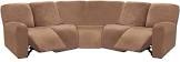 ULTICOR 7-Piece L Shape Sectional Recliner Sofa Covers, Velvet Stretch Reclining Couch Covers for Reclining L Shape Sofa, Thick, Soft, Washable (Taupe, L Shape 5 Seat Recliner Cover)
