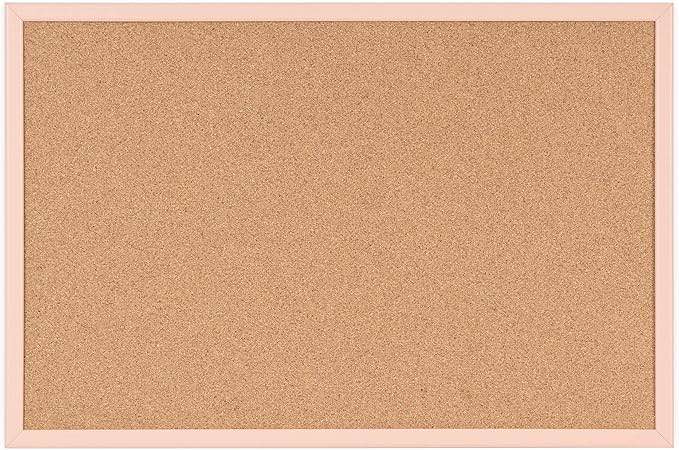 MasterVision Pastel Collection Cork Bulletin Board, Salmon Colored MDF Frame, Self-Healing Cork for Push Pins, 35.43" x 23.62"