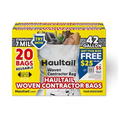 Haultail Woven Contractor Bags 42-Gallon Off-white Outdoor Polypropylene Construction Trash 