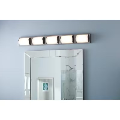 allen + roth Kinsley 37-in 5-Light Brushed Nickel LED Modern/Contemporary Vanity Light Bar