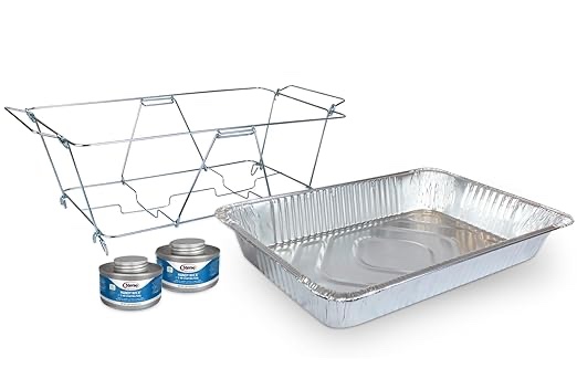Sterno Catering to Go Kit, Folding Rack, Water Pan, 2 Cans 2-Hour Handy Wick Fuel