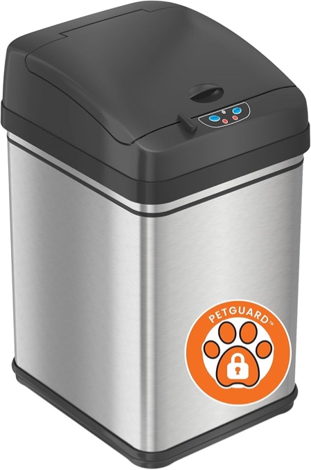 iTouchless Glide 8 Gallon Pet-Proof Sensor Trash Can with Odor Control Filter Stainless Steel Garbage Bin Stops Dogs and Cats Getting in Kitchen Wastebasket, Silver, 8 Gal with Wheels