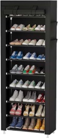 VTRIN Vertical Narrow Shoe Rack Organizer Tall Shoe Rack for Closet Entryway 10 Tier Non-woven Cover Shoe Shelf Holds 20-22 Pairs Free Standing Shoe Storage Cabinet with Dustproof Cover