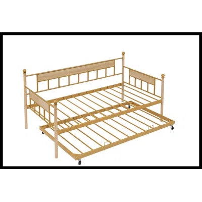 Golden Metal Framed Daybed with Trundle Twin Size – 77” L x 40.6” W x 14.5”H