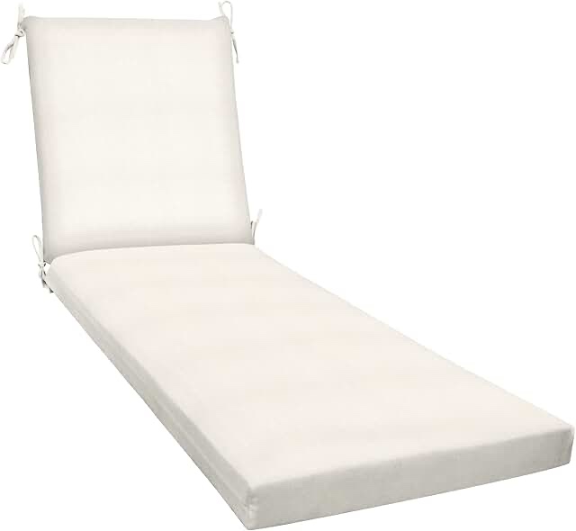 Outdoor Water-Resistant Olefin Chaise Lounge Cushions with Pillow, Weather and Fade Resistant Patio Furniture Lounge Chair Pads Ideal for Patio, Lawn, Garden, White, 80" L x 26" W x 5" T