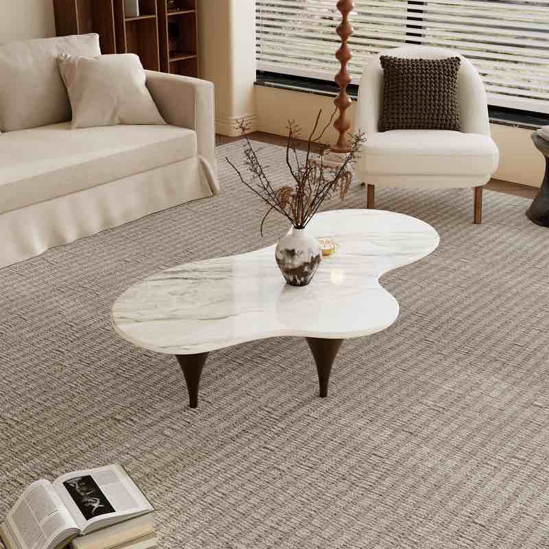 55“ Modern Glossy Sintered Stone Coffee Table with 3 legs, free form