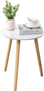 Apicizon Round Side Table, White Nightstand Coffee End Table for Living Room, Bedroom, Small Spaces, Easy Assembly Boho Side Table Home Decor Bedside Table with Glod Wood Legs 16.5 Inch (Gold)