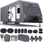 Fonzier Extra Thick 6 Layers Travel Trailer RV Cover, Durable, Anti-UV, Weatherproof, Rip-Stop, Utility Camper Cover for 26'1"-28'6" Gray 26'1"-28'6"