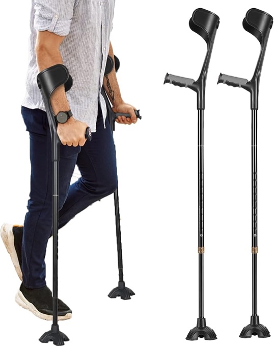Antdvao Crutches for Adults, Crutches for Walking, Folding Forearm Crutches, with Four Corner Base Prevent Slipping, Suitable for Old People, Lame People (Black) (2)