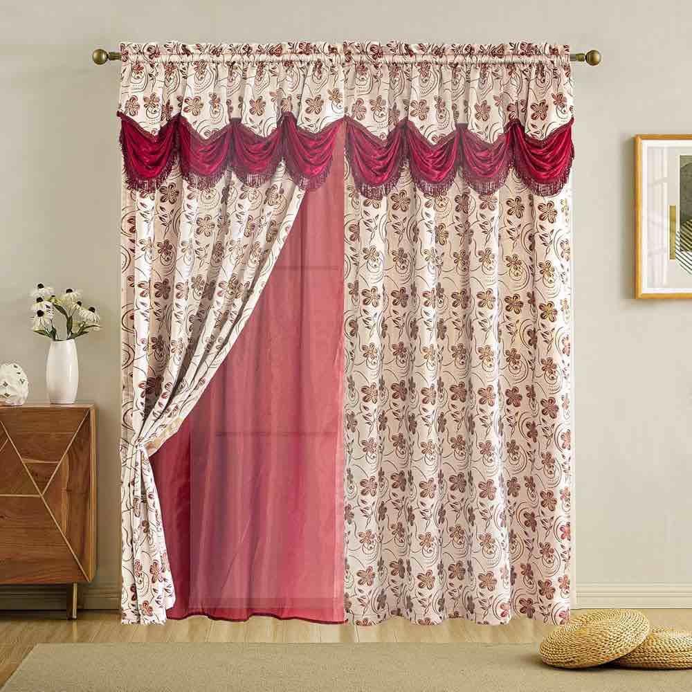 July Joy Jacquard Window Floral Curtain Panel Drape with Attached ...