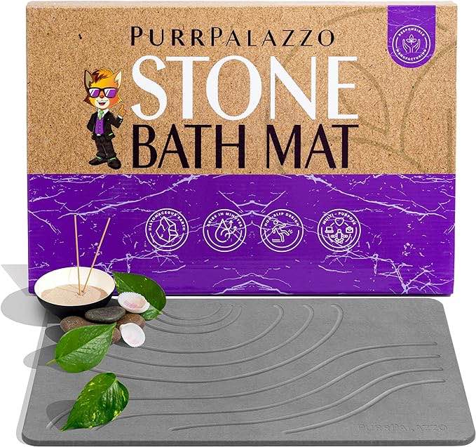 Premium Bath Mat Stone with Stone Caddy, Quick Drying Stone Bath Mat, Super Absorbent Non Slip Diatomite Earth Shower Stone Bath Mat, Innovative Bath Mat for Bath Floor & Kitchen Dark Gray