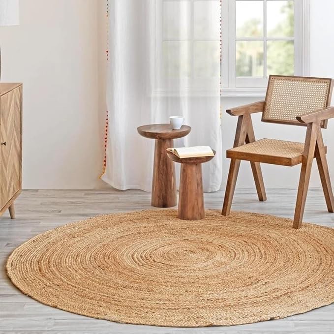 Handmade Beige Round Jute Area Rug Design Rug Hand Braided Vintage Jute Area Rug Jute Rug Decor Rug (9x12 ft)