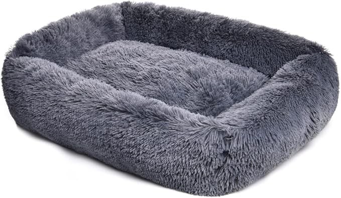 ZHEBU Anti-Anxiety Plush Dog Bed, Calming Medium Dog Bed, Fluffy Dog Beds for Medium Dogs, Faux Fur Dog Beds for Large Dogs Clearance, Washable Small Pet Beds (Large?31x27x7?, Darkgrey)