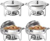 IMACONE Chafing Dish Buffet Set of 4, 5QT Round Stainless Steel Chafer for Catering, Upgraded Chafers and Buffet Warmer Sets w/Food & Water Pan, Lid, Gold Frame, Fuel Holder for Party Wedding Holiday