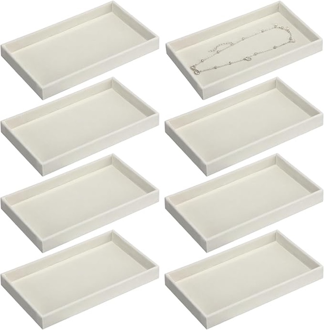 Inbagi 8 Pcs Small Velvet Jewelry Tray Stackable Jewelry Drawers Organizer Trays Jewelry Storage Trays 8.3 x 4.7 x 1 Inches (Beige) Visit the Inbagi Store