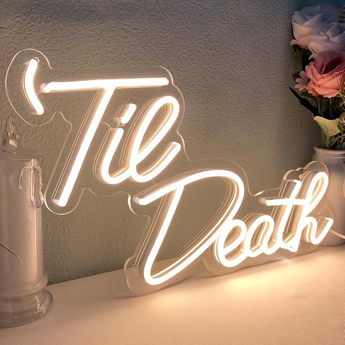 JXIN Til Death Neon Sign for Wall Decor, Til Death LED Neon Light Signs for Wedding Engagement Birthday Anniversary Proposal Party Bedroom Office, Wedding Gifts for Loved Ones, 16"x9" Warm White