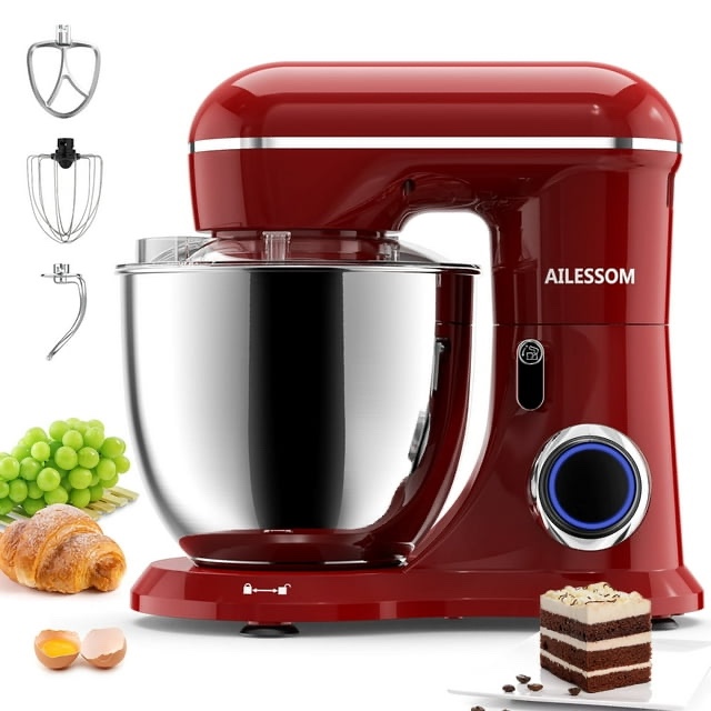 Ailessom New Stand Mixer,6.5-QT 660W 10-Speed Tilt-Head Kitchen Electric Mixer with Bowl, Dough Hook, Beater, Whisk for Most Home Cooks, (Empire Red?