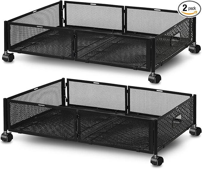 JUPELI Under Bed Storage with Wheels, 2Pcs Under Bed Storage Containers, Foldable Rolling Under-Bed Clothes Organizer Bins, Under Couch Crib Storage For Dorm, Blanket, Shoe, Toy