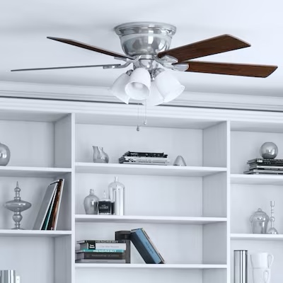 Harbor Breeze Centreville 52-in Brushed Nickel with Nutmeg/Cocoa Blades LED Indoor Flush Mount Ceiling Fan with Light (5-Blade) Item #807430 | Model