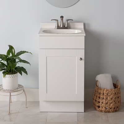  (is broken)Project Source 18-in White Single Sink Bathroom Vanity with White Cultured Marble Top Item #2694474 | Model #R38 VBCU1816