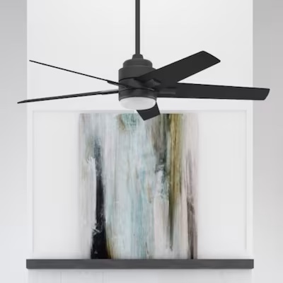 Harbor Breeze Flanagan II 52-in Matte Black with Black/Driftwood Blades Color-changing Indoor Ceiling Fan with Light and Remote (5-Blade) Item #1060138 | 