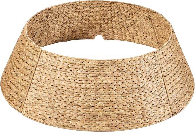 Best Choice Products 24in Christmas Tree Collar, Woven Hyacinth 3-Piece Holiday Rattan Tree Skirt Accessory for Home w/Cord Cut-Out - Natural
