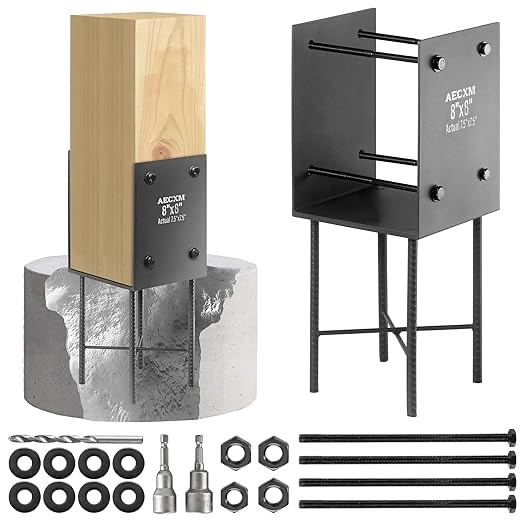 8"x8" (Actually 7.5"x7.5") Heavy Duty U-Shaped Fence Post Holder Bracket, Wet Concrete Post Bracket, for Deck railings, Fences, gazebos Wet Concrete Foundation Support (Dark Gray-1Pack