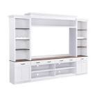 box 3 of 3 Farmhouse 4-Piece Entertainment Wall Unit Set With Bookshelf For Tvs Up To 70", Walnut TV Stand With Adjustable Shelves, Mid-Century Large Media Console With Wine Rack For Living Room