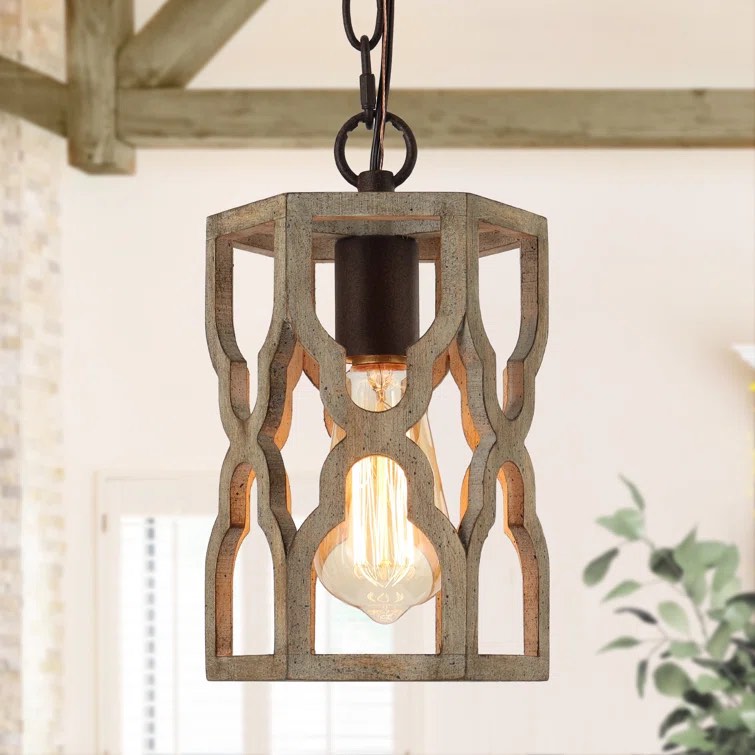 1 light single mini geometric wooden pendant 