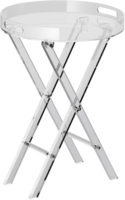 VEVOR Acrylic Folding Tray Table, Acrylic End Table with Folding X Leg, Clear Acrylic Side Table for Coffee, Drink, Food, Snack for Living Room & Bedroom