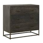 Montina Dresser Roy 32 Inch 3 Drawer Mango Wood Dresser Chest, Rustic Bronze Metal Frame