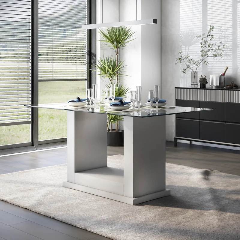 Aniruddh Rectagular Dining Table, Glass Top