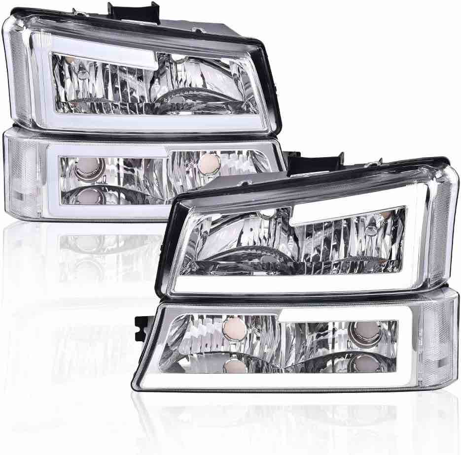 PIT66 LED Headlight, Compatible with 03-06 Chevy Silverado 1500 2500 3500 HD Model/03-06 Avalanche 1500 2500(Fit No Cladding only) Clear Lens Chrome Housing Clear Corner