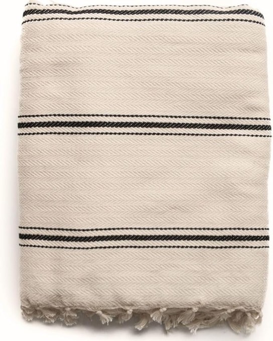 (Unknown Size)The loomia 100 cotton stripped Turkish throw blanket for home decor, cream ivory 