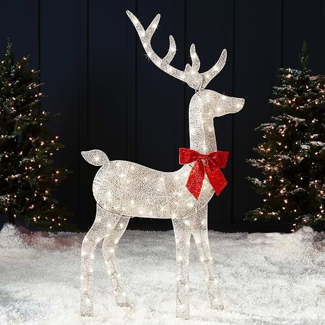 Best Choice Products 5ft Lighted Christmas Deer Buck, Large Outdoor Reindeer Yard Holiday Decoration with 105 LED Lights, Stakes, Zip Ties - White