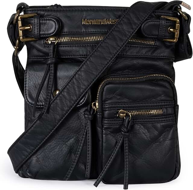 Montana West Crossbody Bag for Women Soft Leather Multi Pocket Shoulder Bags Vintage Women's Purses and Handbags MWC-046BK