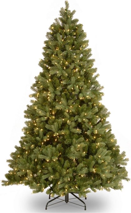 National Tree Company Pre-Lit 'Feel Real' Artificial Full Downswept Christmas Tree, Green, Douglas Fir, White Lights, Includes Stand, 6 Feet 6 ft