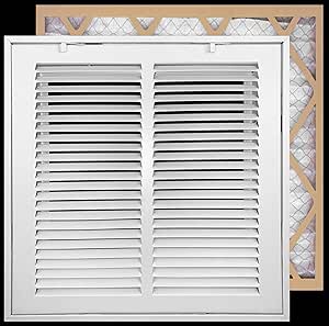 Handua 12"W x 12"H [Duct Opening Size] Steel Return Air Filter Grille [Fixed Hinged] for 1-inch Filters, Vent Cover Grill for Sidewall and Ceiling, White, Outer Dimensions: 14 5/8"W X 14 5/8"H