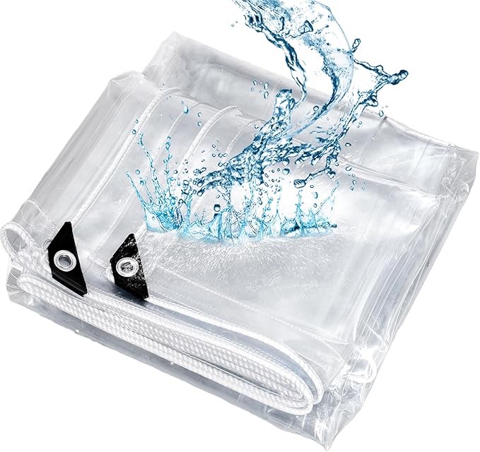 Rengue 10' x 12' Clear Tarp, Waterproof PVC Clear Tarps with Reinforced Edge, 16mil Thick Clear, Anti-Tear with Grommets, Anti-UV Vinyl Tarp for