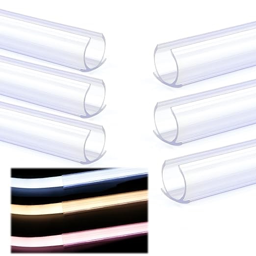 Muzata 6Pack 3.3FT 1/2 inch Rope Light Mounting Acc Holder C Track Rigid U Clear PVC Plastic Channel for Flex LED Neon Rope Light Segment 19.8ft Total Length U120