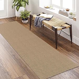 KOZYFLY Boho Runner Rugs 2.6' x 10' Non Slip Rubberback Jute Hallway Rug Cotton Washable Woven Rug Nature Tribal Throw Rugs Indoor Outdoor Farmhouse Area Carpet for Bedroom Kitchen Living Room