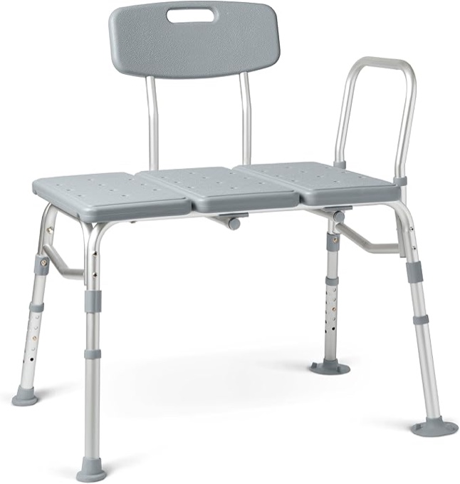 Medline Bath Bench with Arms, Shower or Bathtub Stool, Height Adjustable, Tool-Free Assembly, 350 lb. Weight Capacity, Gray