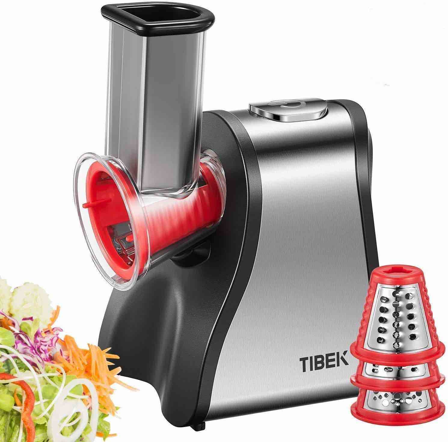 TIBEK Electric Cheese Grater Shredder, Electric Vegetable Slicer Professional Salad Shooter for Home Kitchen Use, One-Touch Easy Control, Salad Maker Machine for Vegetables, Cheeses, BPA-Free, Red