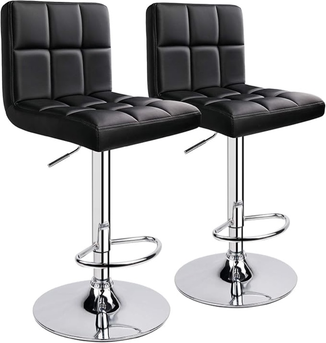 Leopard Bar Stools, Modern PU Leather Adjustable Swivel Bar Stool with Back, Set of 2 (Black)