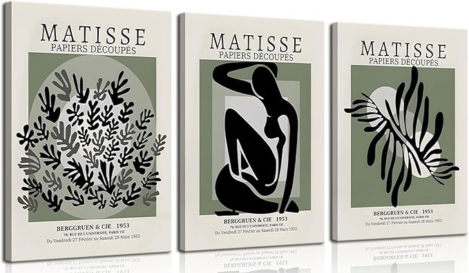 3Pcs Framed Wall Art Green Abstract Art Exhibition Posters Minimalist Gallery Canvas Prints Wall Decor Pictures for Bedroom Living Room Aesthetic Room Decoration