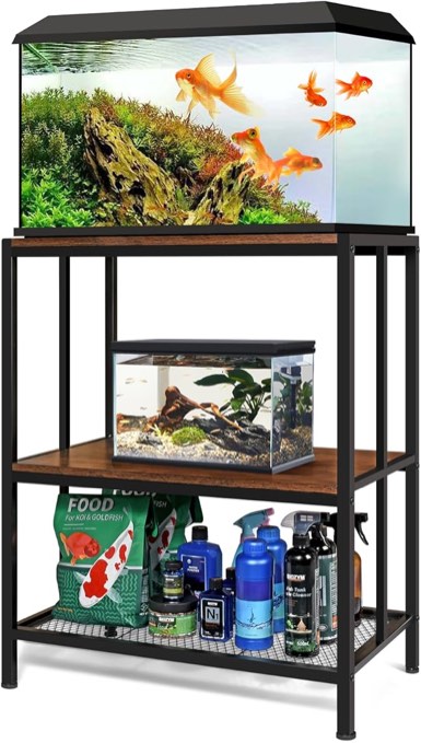 (similar)GADFISH 20 Gallon Fish Tank Stand, Metal Aquarium Stand with Bottom Grid Layer for Accessories Storage, 3-tier Reptile Breeder Turtle Tank Stand Terrarium Rack for Home Office, 27" L 15.7" W