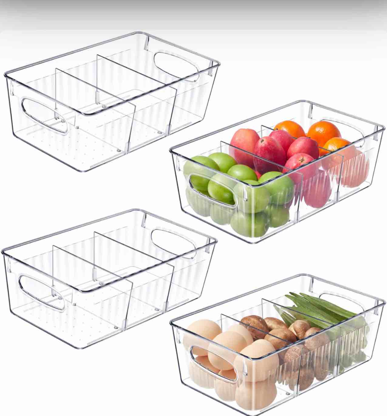 Clear Plastic Storage Bins Fridge Storage Containers Pantry Organizer Pack of 4