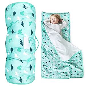 Toddler Nap Mat with Pillow and Blanket 50" x 21" x 1.5", Nap Mat for Boys Girls Super Soft and Cozy, Kids Sleeping Bag for Preschool, Daycare, Toddler Sleeping Bag, Blue