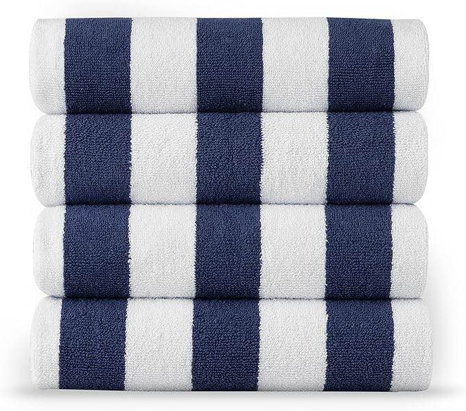 LANE LINEN Beach Towel Set of 4-100% Cotton Beach Towels, Cabana Stripe Pool Towels, Oversized Beach Towels for Adults (30" x 60”), Highly Absorbent, Large Beach Towels, Quick Dry Towel - Blue